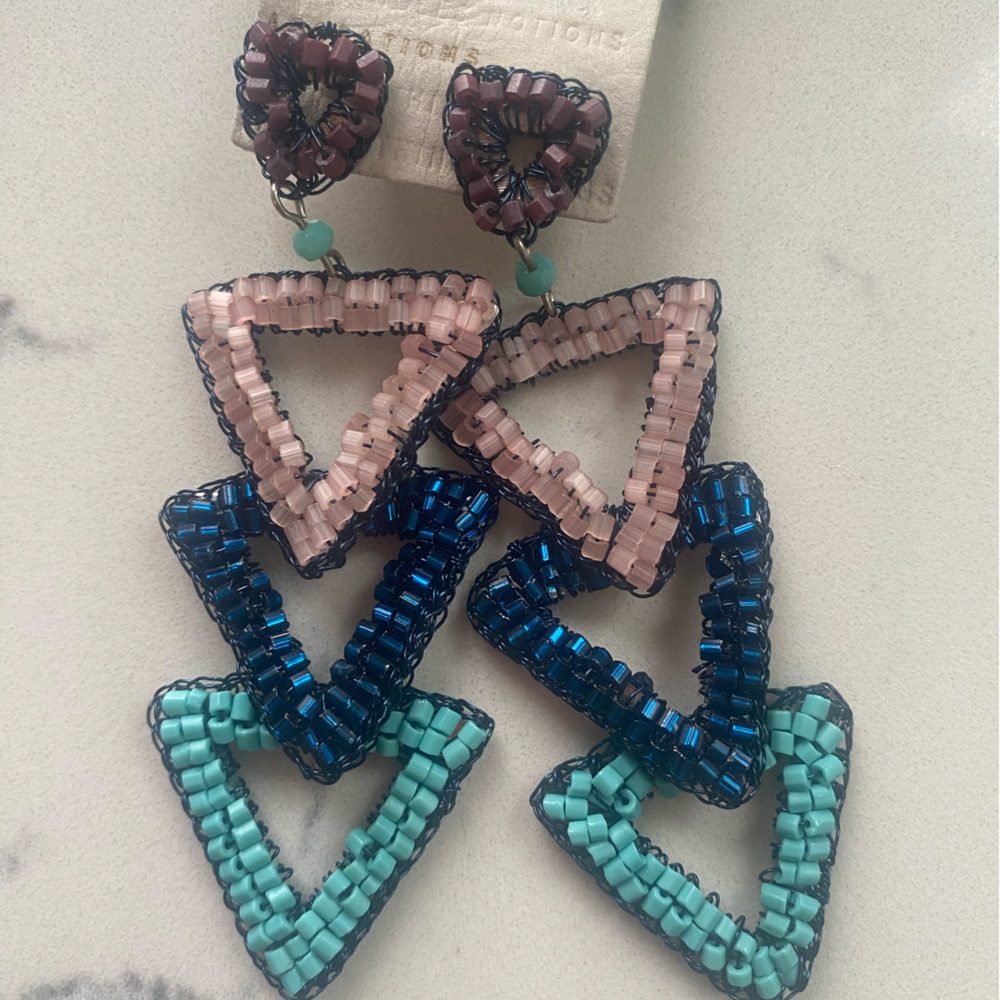 Colorful Beaded Triangle Earrings Set